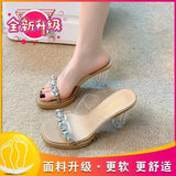 High-Heeled Slippers Women's Coarse Sandals Summer 2025 New Fashion Water Drill Fairy Wind Cool Slippers Outside The
