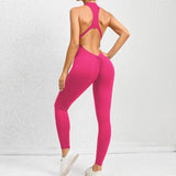 Zingj Zipper Conjoined Yoga Suit Sports Onesie Hollow Back Running Fitness One-Piece Yoga Pants-Outfit