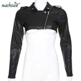 SUCHCUTE PU Leather Coats For Women Jacket With Zipper Casaco Feminino Korean Style Modis Black Autumn 2019 Harajuku Coat