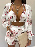 Sleeve Shirt &amp; Pocket Design Shorts Sets With Frill Hem Crop Top Set Women's Shorts and Top Sexy Outfits for Woman