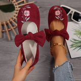 Embroidered Bow Flat Bottom Mary Jane Single Shoes Women's National Style Set Lightweight Work