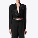 Zingj Advanced Sense Small Suit Spring 2024 New Hot Diamond Bare Back Short Long Sleeve Women's