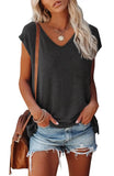 Color V-neck Cotton Blend Casual Loose Sleeveless Top Women's