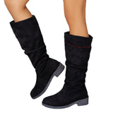 Autumn New Large Autumn Winter Folded Flat Bottom Western Cowboy Boots Long Boots Coarse And Thin
