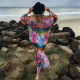 de praia Fashion Beach Kimono Dress Women Beachwear Multicolored Bohemian Tropical Printed Ankle Length Pareo Dress