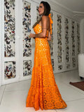 Solid Hollow Lace Women Dress Halter Strapless Sleeveless Naked Waist Sexy Long Dress Chic Evening Party Female