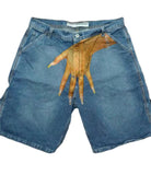 Zingj New Hip-Hop Funny One-Hand Pattern Printed Denim Shorts Men's High Street Fashion And Leisure 211-0-Outfit