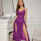 Zingj Sex Underwear Sexy Female Lace Mesh Slit Long Skirt Home Clothes Sex