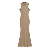 Zingj Trendy Women's Dress Is Full Of Style, Elastic, Slim, Half-High Collar, Sleeveless Vest, Long Skirt, Buttocks, Fishtail