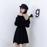 Party Black Women Grunge Dress Gothic 4XL Lace Autumn High Waist Robe Femme Off Shoulder Long Sleeve Harajuku Mini
