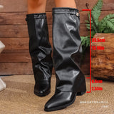Large Leather Boots Folded High And Fashion Boots Women's New Coarse And English Style High-Trouser Trouser