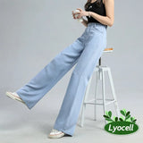 Thin Soft Women's Jeans Natural Lyocell Fabric Baggy Wide Leg Denim Pants Streetwear Loose Casual Female Clothing