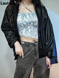 Spring Autumn Oversized Retro Black Brown Leather Jacket Women Zipper Long Sleeve Loose Casual Cool Korean Clothes