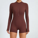 Zingj Open Zip Long Sleeve Jumpsuit Tight Sports Conjoined Yoga Suit Detachable Chest Mat Fitness Jumpsuit-Outfit