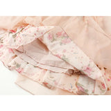 Clothing Dress Lace Broken Flowers V Neck Puff Short Sleeve Vintage Fashion High Waist Baggy Long Skirt Ladies