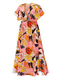 Split Dress Female Bat Sleeve V-neck Printed Large Swing Skirt Bohemian Beach Skirt Dress for Women Robe Dresses