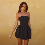 Satin Ruched Strapless Mini Dress-Outfit