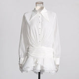 Elegance Elegant Style Collar Short Dress 2025 New Simple Solid Color Pressure Folding Leaves Side Design Short Dress