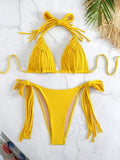 Three-Point Strap Bikini Solid Color Low-Waisted Split Swimsuit Woman 2025 New