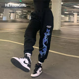 Lightning Print Sweatpants Ladies Fashion Black Casual Loose Joggers Baggy High Waist Pants Streetwear