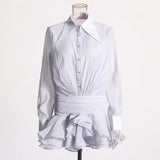 Elegance Elegant Style Collar Short Dress 2025 New Simple Solid Color Pressure Folding Leaves Side Design Short Dress