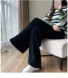 Fuzzy Wide-Leg Drawstring Sweat Pants-Outfit