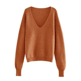 2021 Sexy Deep v-neck Sweater Off Shoulder Sweater Green White Knitted Tops Korean Winter