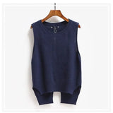 Neck Short Front Long Sweater Vest Women College Style Loose Large Size Casual Knitted Sweater Vest Pullover Female