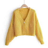 Long-sleeved Thick Line Sweater Women One Button Solid Color Lazy Simple Fashion Short Cardigan Sweater Female
