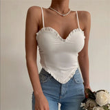 Black 2022 Spring Summer Women Bandage Backless Ruched V Neck Slim Crop Camis Fashion Sexy Club Y2k Party Vest Top