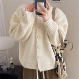 Zingj Wind Korea Is Loose Sweater Coat 2024 Autumn Winter New Style Temperament Pure Color Stripe Adds Thick Knitting Cardigan Female-Outfit