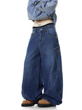 Zingj Design Sense Large Pocket Culass Jeans Men And Women's Autumn New Loose Wide Leg Embroidered Floor