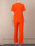 Women New Fashion Letter Printed 2 Piece Sets Short Sleeve Tops+High Waist Pants Suit Ladies Matching Casual Outfits