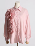 Zingj 2024, The New French Fashion Design Feeling Splicing Pleated Three-Dimensional Flowers Versatile Shirt Jacket
