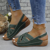 Size New Summer Women's Slope Heel Sandals Thick Bottom Buckle Fish Mouth Sandals Solid Color Slope Heel