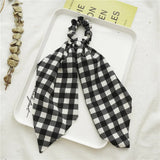 Bow Long Ribbon Hair Scrunchie Chiffon Floral Print Sweet Elastic Hair Band Ponytail Hair Scarf Hair Tie Hair