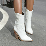 Autumn Women Boots Pu Leather Wedge High Heel Ankle Boots Winter Cowboy Boots Fashion Western Boots Woman Denim
