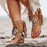 Zingj New Fringed Flat Toe Sandals Large Size Wish Hand Beaded Roman