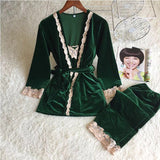 Winter Warm Pajamas Set Women Sleep Set Deep Gold Velvet Sexy Homewear Pijama Women Pajama Sets Long Pant Set Robe