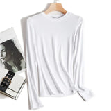 Quality Plain T Shirt Women Cotton Knitted Slim Elastic Basic T-shirts Female Casual Tops Long Sleeve T-shirt Women