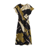 Women's Clothing 2025 Spring New Temperament Elegant Silk-Sting Texture Waist-Print Amply