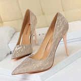 Zingj High-Heeled Women's Shoes Thin Heel High Heel Shallow Pointed Sequin Sexy Thin Nightclub Single Shoes Wedding