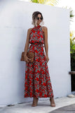 Dot Printed Lace Up Halter Tied Long