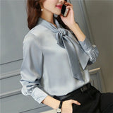 Tops Blouses new Spring Plus Size Casual Chiffon Blouse V-Neck Solid Shirt Bow Lantern Sleeve fashion Blusas