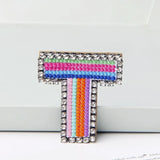 Jewelry 26 English DIY Name Letters Alphabet Rainbow Embroidery with Pin Ouch Beeding Womens Brooches Patches