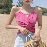 Women Camis Top Suspender Vest Sexy Pink Black White Slim Party Beach Vest Short Crop