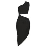 Summer New Women's Fashion Slanted Single Shoulder Hollow Solid Color Draw Folded Waist