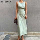 Retro Sleeveless Cotton and Linen Women Dress Summer One-piece Slim Waist Lace-up Female Long Dress Vestidos Femme
