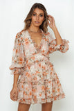 Zingj Selling 2023 Spring And Autumn New V Collar Waist Bubble Sleeve Long Sleeve Chiffon Dress