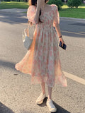 Zingj Square Collar Floral Dress Female Summer New Vacation Art Feeling Sen Is The First Love Bubble Sleeve Fairy